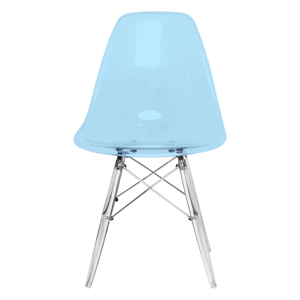Cresco Modern Dining Side Chair in Curved Back Design with Multiple Base Options: Wood, Acrylic, Chrome & Gold Eiffel Design Acrylic Transparent Transparent Blue Dining Chair Leisuremod
