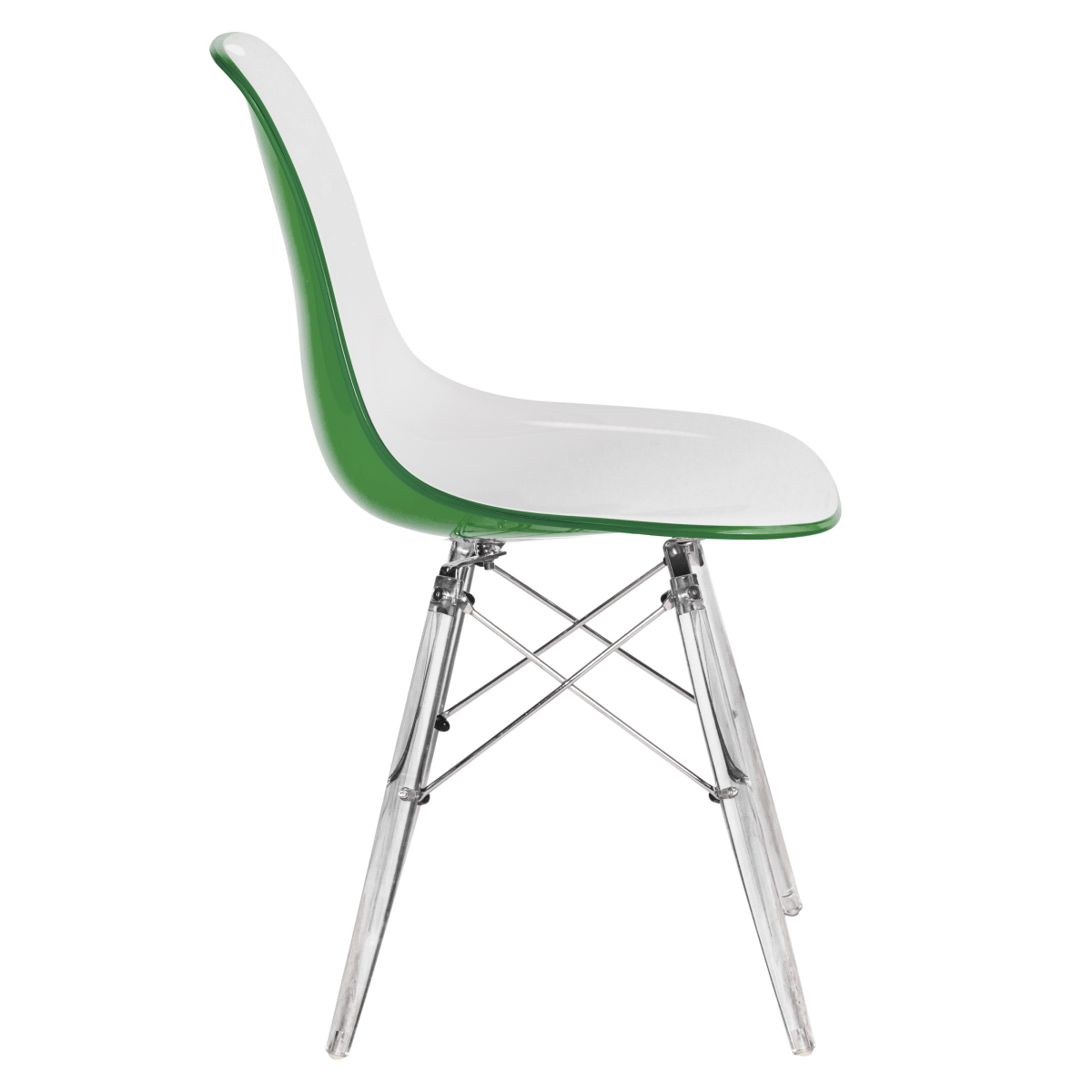 Cresco Modern Dining Side Chair in Curved Back Design with Multiple Base Options: Wood, Acrylic, Chrome & Gold Eiffel Design Acrylic Transparent White Green Dining Chair Leisuremod