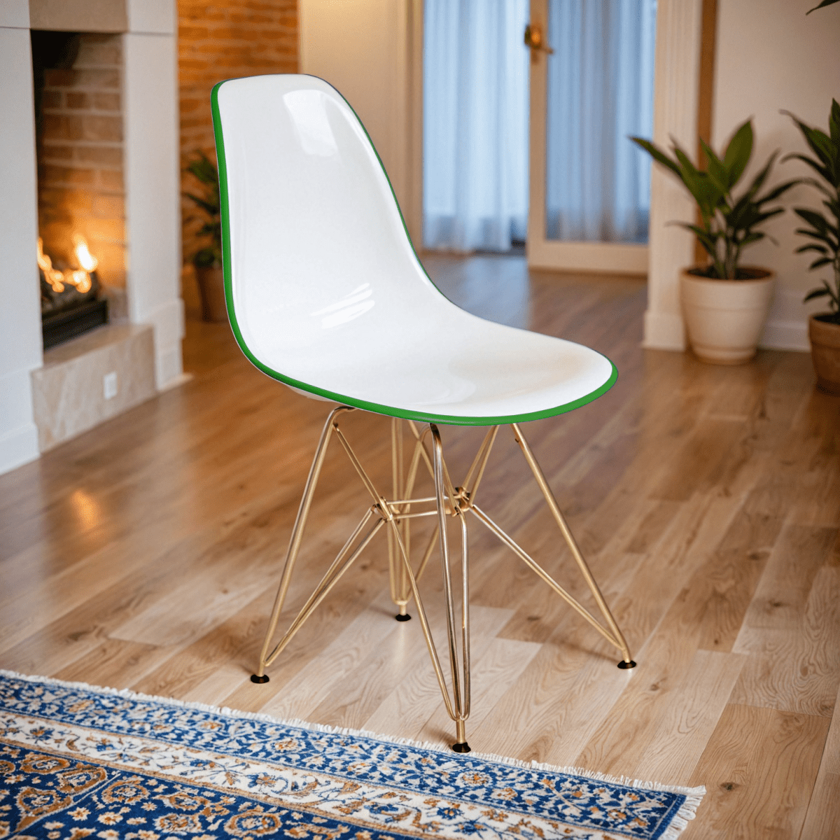 Cresco Modern Dining Side Chair in Curved Back Design with Multiple Base Options: Wood, Acrylic, Chrome & Gold Eiffel Design Stainless Steel Gold White Green Dining Chair Leisuremod