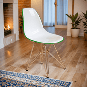 Cresco Modern Dining Side Chair in Curved Back Design with Multiple Base Options: Wood, Acrylic, Chrome & Gold Eiffel Design Stainless Steel Gold White Green Dining Chair Leisuremod
