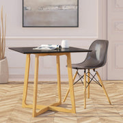 Cresco Modern Dining Side Chair in Curved Back Design with Multiple Base Options: Wood, Acrylic, Chrome & Gold Eiffel Design Wood Brown Transparent Black Dining Chair Leisuremod
