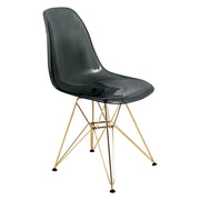 Cresco Modern Dining Side Chair in Curved Back Design with Multiple Base Options: Wood, Acrylic, Chrome & Gold Eiffel Design Stainless Steel Gold Transparent Black Dining Chair Leisuremod