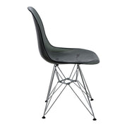 Cresco Modern Dining Side Chair in Curved Back Design with Multiple Base Options: Wood, Acrylic, Chrome & Gold Eiffel Design Stainless Steel Silver Transparent Black Dining Chair Leisuremod