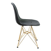 Cresco Modern Dining Side Chair in Curved Back Design with Multiple Base Options: Wood, Acrylic, Chrome & Gold Eiffel Design Stainless Steel Gold Transparent Black Dining Chair Leisuremod