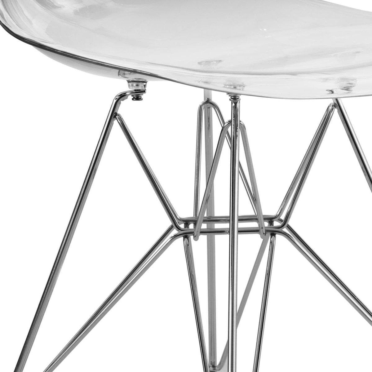 Cresco Modern Dining Side Chair in Curved Back Design with Multiple Base Options: Wood, Acrylic, Chrome & Gold Eiffel Design Stainless Steel Silver Clear Dining Chair Leisuremod