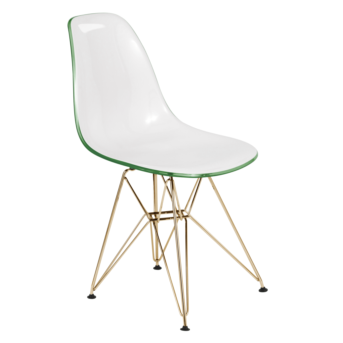 Cresco Modern Dining Side Chair in Curved Back Design with Multiple Base Options: Wood, Acrylic, Chrome & Gold Eiffel Design Stainless Steel Gold White Green Dining Chair Leisuremod
