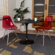 Cresco Modern Dining Side Chair in Curved Back Design with Multiple Base Options: Wood, Acrylic, Chrome & Gold Eiffel Design Acrylic Transparent Transparent Red Dining Chair Leisuremod