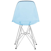 Cresco Modern Dining Side Chair in Curved Back Design with Multiple Base Options: Wood, Acrylic, Chrome & Gold Eiffel Design Stainless Steel Silver Transparent Blue Dining Chair Leisuremod