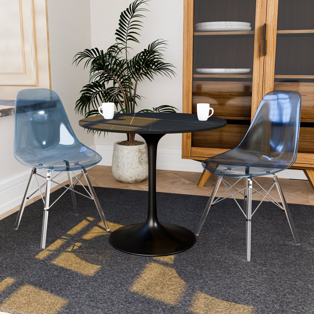 Cresco Modern Dining Side Chair in Curved Back Design with Multiple Base Options: Wood, Acrylic, Chrome & Gold Eiffel Design Acrylic Transparent Transparent Blue Dining Chair Leisuremod