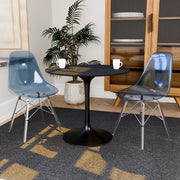 Cresco Modern Dining Side Chair in Curved Back Design with Multiple Base Options: Wood, Acrylic, Chrome & Gold Eiffel Design Acrylic Transparent Transparent Blue Dining Chair Leisuremod