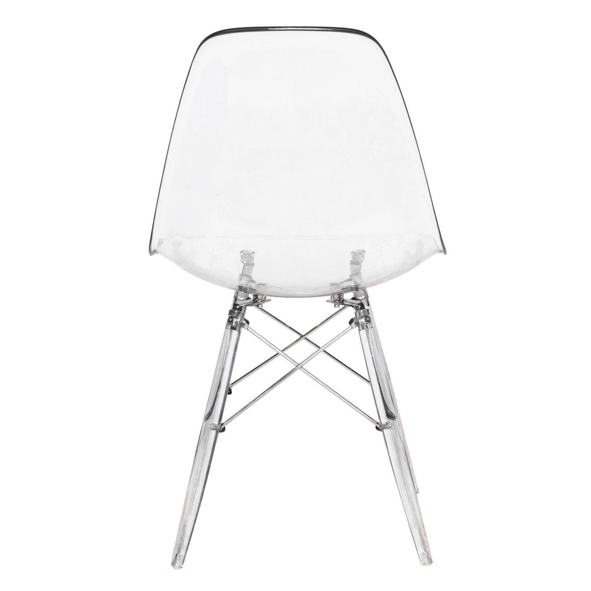 Cresco Modern Dining Side Chair in Curved Back Design with Multiple Base Options: Wood, Acrylic, Chrome & Gold Eiffel Design Acrylic Transparent Clear Dining Chair Leisuremod