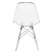 Cresco Modern Dining Side Chair in Curved Back Design with Multiple Base Options: Wood, Acrylic, Chrome & Gold Eiffel Design Acrylic Transparent Clear Dining Chair Leisuremod