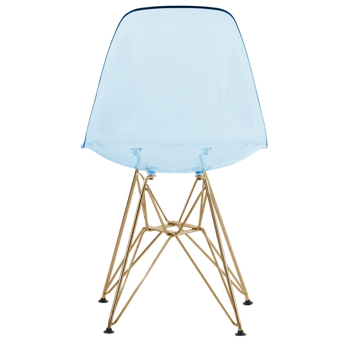 Cresco Modern Dining Side Chair in Curved Back Design with Multiple Base Options: Wood, Acrylic, Chrome & Gold Eiffel Design Stainless Steel Gold Transparent Blue Dining Chair Leisuremod