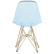 Cresco Modern Dining Side Chair in Curved Back Design with Multiple Base Options: Wood, Acrylic, Chrome & Gold Eiffel Design Stainless Steel Gold Transparent Blue Dining Chair Leisuremod