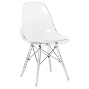 Cresco Modern Dining Side Chair in Curved Back Design with Multiple Base Options: Wood, Acrylic, Chrome & Gold Eiffel Design Acrylic Transparent Clear Dining Chair Leisuremod