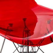 Cresco Modern Dining Side Chair in Curved Back Design with Multiple Base Options: Wood, Acrylic, Chrome & Gold Eiffel Design Stainless Steel Silver Transparent Red Dining Chair Leisuremod