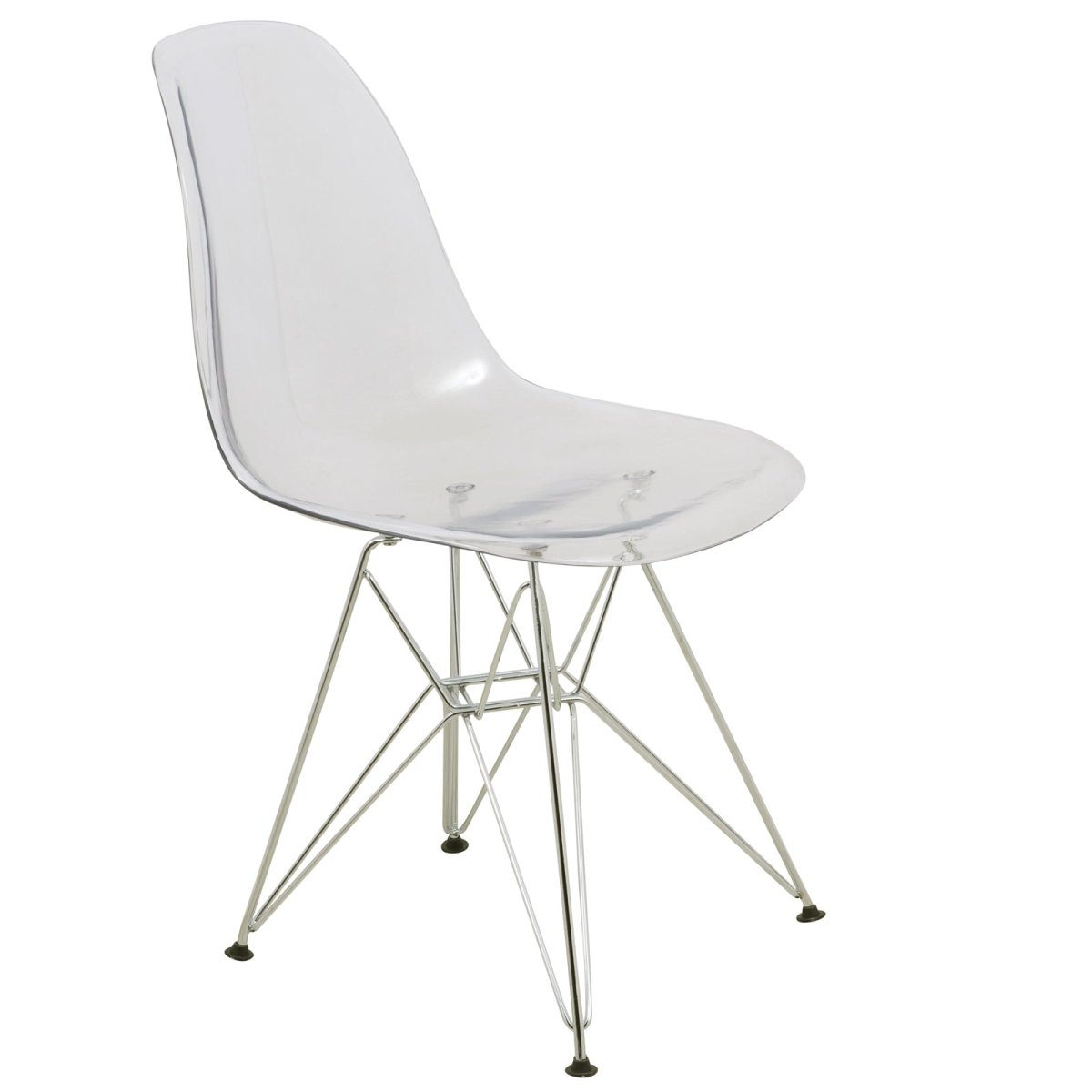 Cresco Modern Dining Side Chair in Curved Back Design with Multiple Base Options: Wood, Acrylic, Chrome & Gold Eiffel Design Stainless Steel Silver Clear Dining Chair Leisuremod