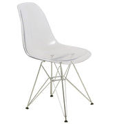 Cresco Modern Dining Side Chair in Curved Back Design with Multiple Base Options: Wood, Acrylic, Chrome & Gold Eiffel Design Stainless Steel Silver Clear Dining Chair Leisuremod