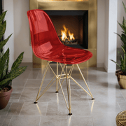 Cresco Modern Dining Side Chair in Curved Back Design with Multiple Base Options: Wood, Acrylic, Chrome & Gold Eiffel Design Stainless Steel Gold Transparent Red Dining Chair Leisuremod