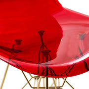Cresco Modern Dining Side Chair in Curved Back Design with Multiple Base Options: Wood, Acrylic, Chrome & Gold Eiffel Design Stainless Steel Gold Transparent Red Dining Chair Leisuremod
