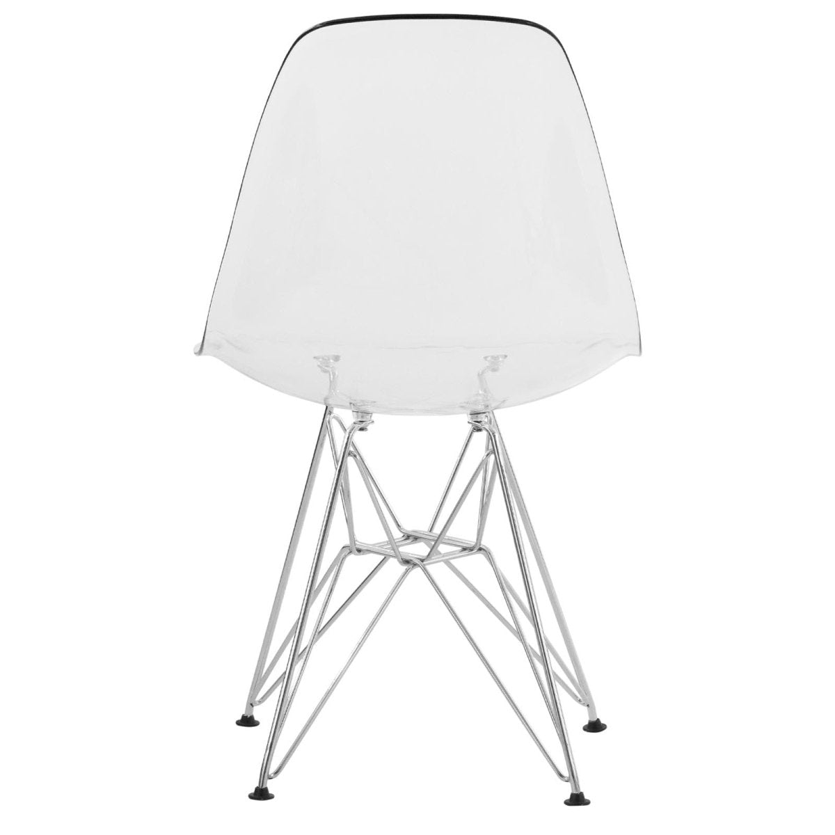 Cresco Modern Dining Side Chair in Curved Back Design with Multiple Base Options: Wood, Acrylic, Chrome & Gold Eiffel Design Stainless Steel Silver Clear Dining Chair Leisuremod