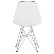 Cresco Modern Dining Side Chair in Curved Back Design with Multiple Base Options: Wood, Acrylic, Chrome & Gold Eiffel Design Stainless Steel Silver Clear Dining Chair Leisuremod