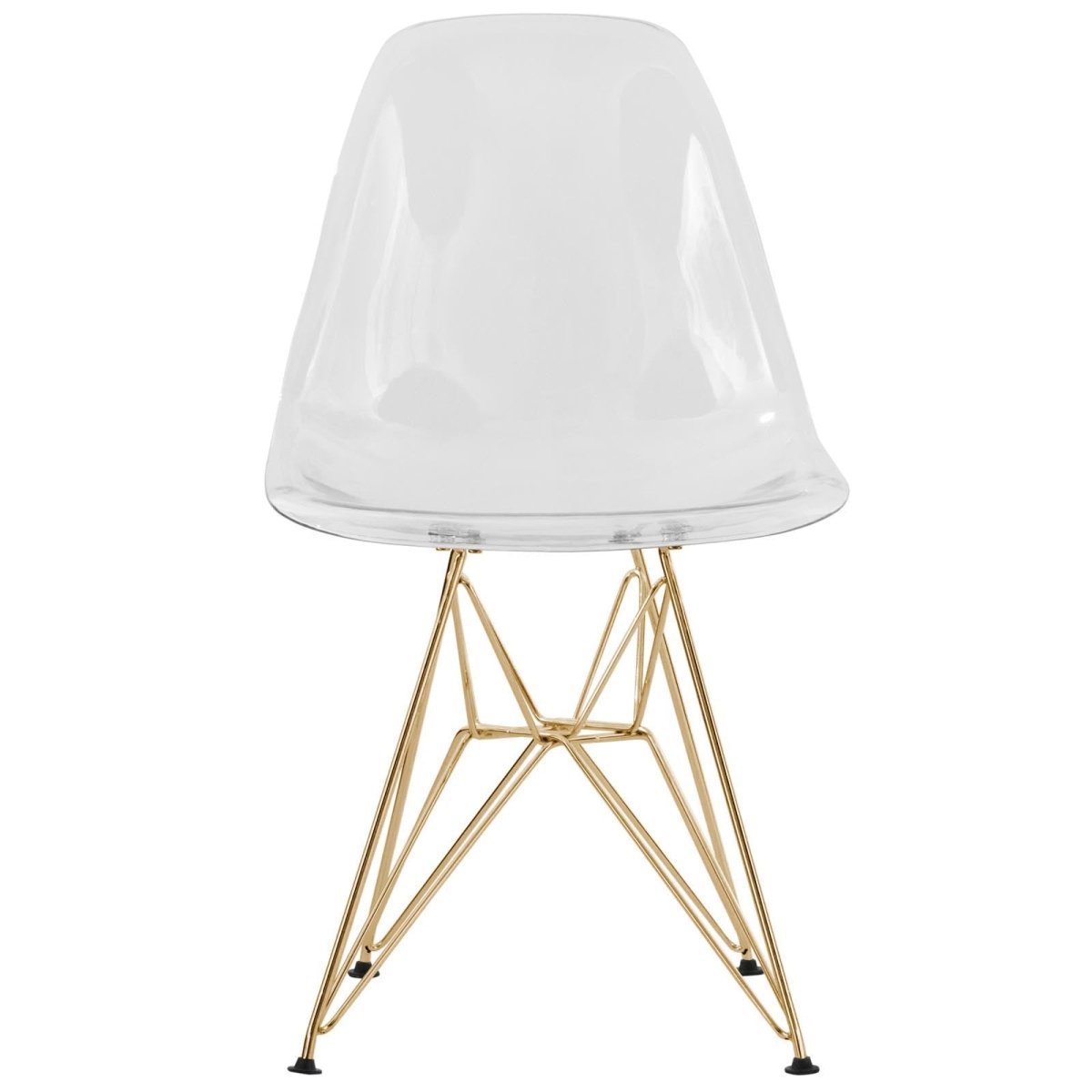 Cresco Modern Dining Side Chair in Curved Back Design with Multiple Base Options: Wood, Acrylic, Chrome & Gold Eiffel Design Stainless Steel Gold Clear Dining Chair Leisuremod