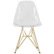 Cresco Modern Dining Side Chair in Curved Back Design with Multiple Base Options: Wood, Acrylic, Chrome & Gold Eiffel Design Stainless Steel Gold Clear Dining Chair Leisuremod