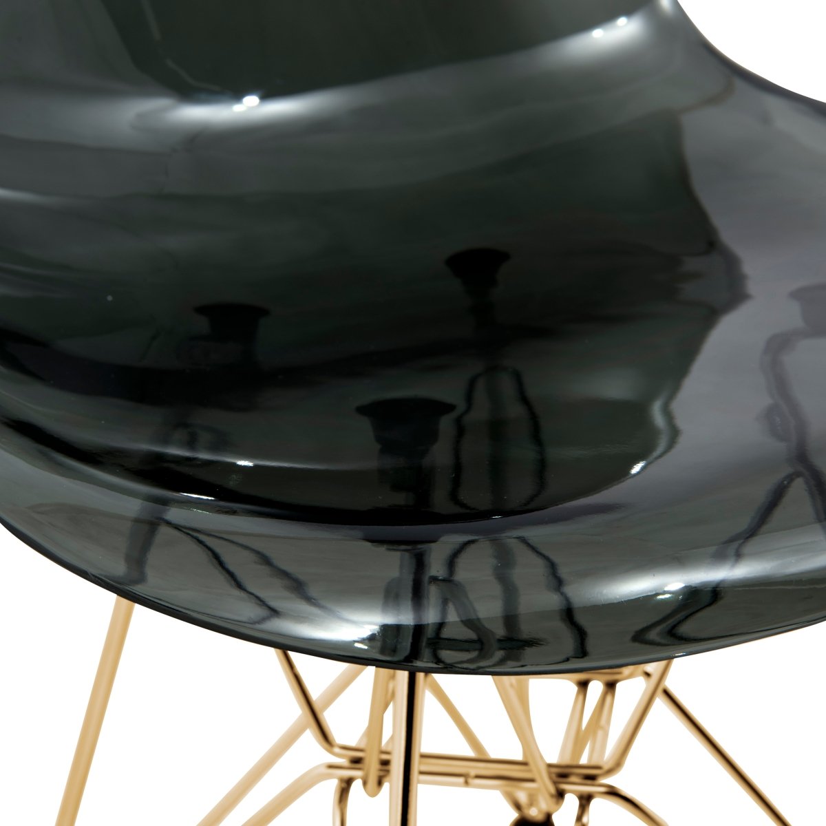 Cresco Modern Dining Side Chair in Curved Back Design with Multiple Base Options: Wood, Acrylic, Chrome & Gold Eiffel Design Stainless Steel Gold Transparent Black Dining Chair Leisuremod