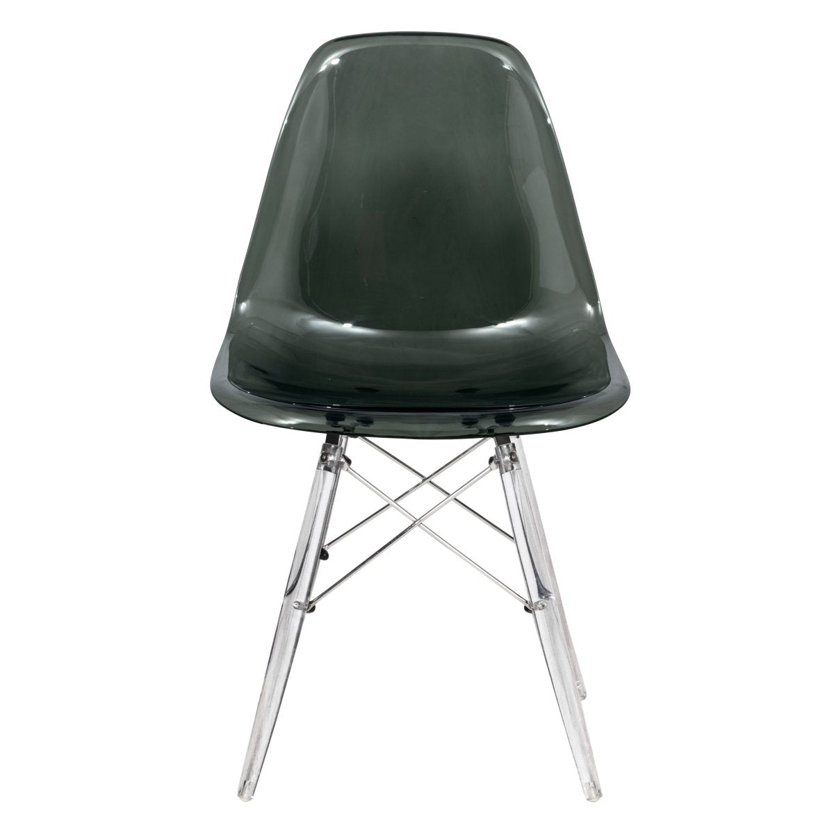 Cresco Modern Dining Side Chair in Curved Back Design with Multiple Base Options: Wood, Acrylic, Chrome & Gold Eiffel Design Acrylic Transparent Transparent Black Dining Chair Leisuremod