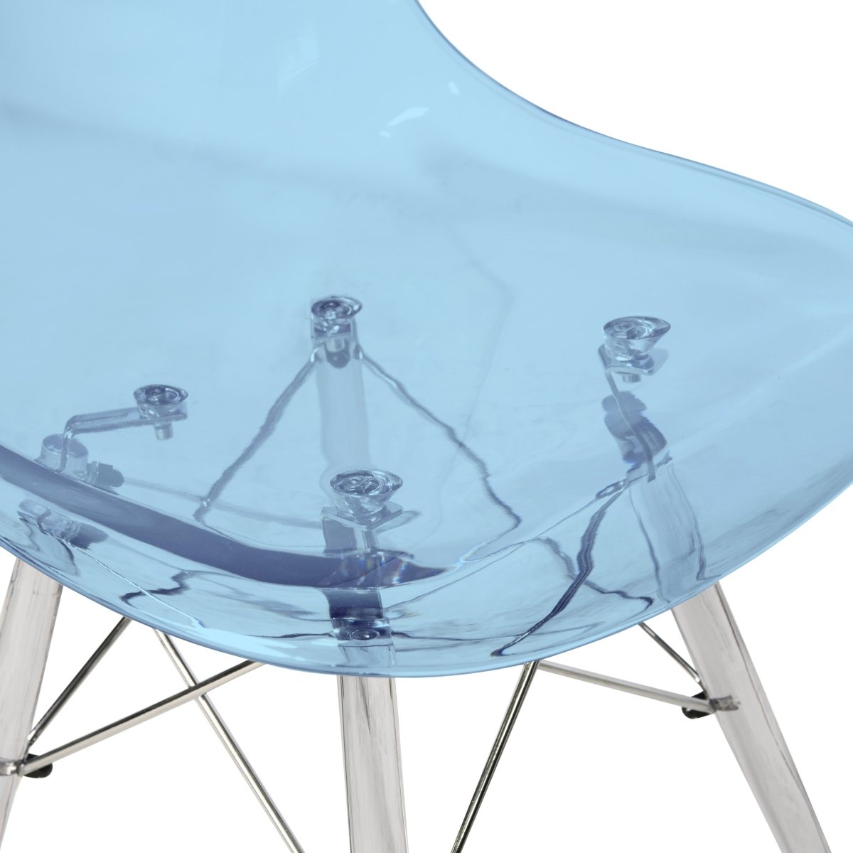 Cresco Modern Dining Side Chair in Curved Back Design with Multiple Base Options: Wood, Acrylic, Chrome & Gold Eiffel Design Acrylic Transparent Transparent Blue Dining Chair Leisuremod