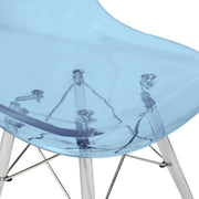 Cresco Modern Dining Side Chair in Curved Back Design with Multiple Base Options: Wood, Acrylic, Chrome & Gold Eiffel Design Acrylic Transparent Transparent Blue Dining Chair Leisuremod