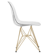 Cresco Modern Dining Side Chair in Curved Back Design with Multiple Base Options: Wood, Acrylic, Chrome & Gold Eiffel Design Stainless Steel Gold Clear Dining Chair Leisuremod