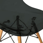 Cresco Modern Dining Side Chair in Curved Back Design with Multiple Base Options: Wood, Acrylic, Chrome & Gold Eiffel Design Wood Brown Transparent Black Dining Chair Leisuremod