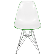Cresco Modern Dining Side Chair in Curved Back Design with Multiple Base Options: Wood, Acrylic, Chrome & Gold Eiffel Design Stainless Steel Silver White Green Dining Chair Leisuremod