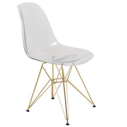 Cresco Modern Dining Side Chair in Curved Back Design with Multiple Base Options: Wood, Acrylic, Chrome & Gold Eiffel Design Stainless Steel Gold Clear Dining Chair Leisuremod