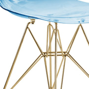 Cresco Modern Dining Side Chair in Curved Back Design with Multiple Base Options: Wood, Acrylic, Chrome & Gold Eiffel Design Stainless Steel Gold Transparent Blue Dining Chair Leisuremod