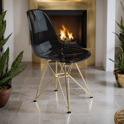 Cresco Modern Dining Side Chair in Curved Back Design with Multiple Base Options: Wood, Acrylic, Chrome & Gold Eiffel Design Stainless Steel Gold Transparent Black Dining Chair Leisuremod