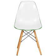 Cresco Modern Dining Side Chair in Curved Back Design with Multiple Base Options: Wood, Acrylic, Chrome & Gold Eiffel Design Wood Brown White Green Dining Chair Leisuremod