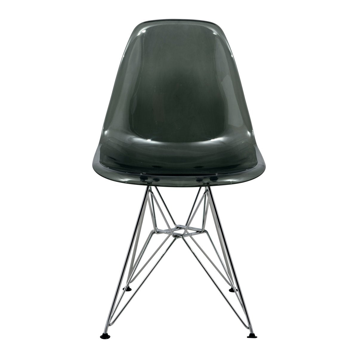 Cresco Modern Dining Side Chair in Curved Back Design with Multiple Base Options: Wood, Acrylic, Chrome & Gold Eiffel Design Stainless Steel Silver Transparent Black Dining Chair Leisuremod