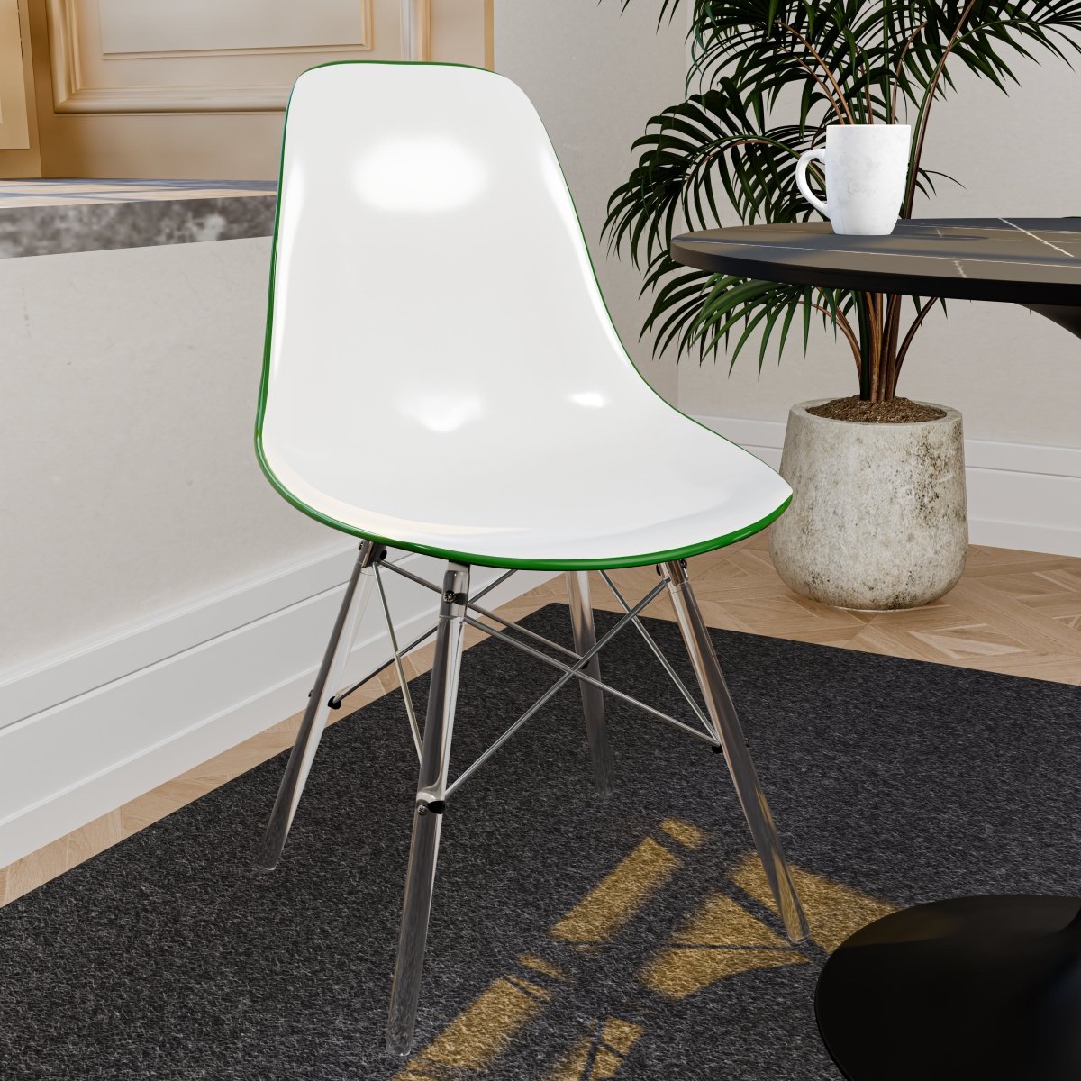 Cresco Modern Dining Side Chair in Curved Back Design with Multiple Base Options: Wood, Acrylic, Chrome & Gold Eiffel Design Acrylic Transparent White Green Dining Chair Leisuremod
