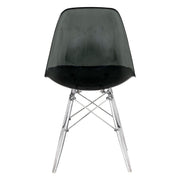 Cresco Modern Dining Side Chair in Curved Back Design with Multiple Base Options: Wood, Acrylic, Chrome & Gold Eiffel Design Acrylic Transparent Transparent Black Dining Chair Leisuremod