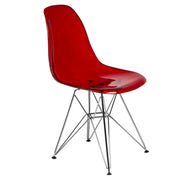 Cresco Modern Dining Side Chair in Curved Back Design with Multiple Base Options: Wood, Acrylic, Chrome & Gold Eiffel Design Stainless Steel Silver Transparent Red Dining Chair Leisuremod