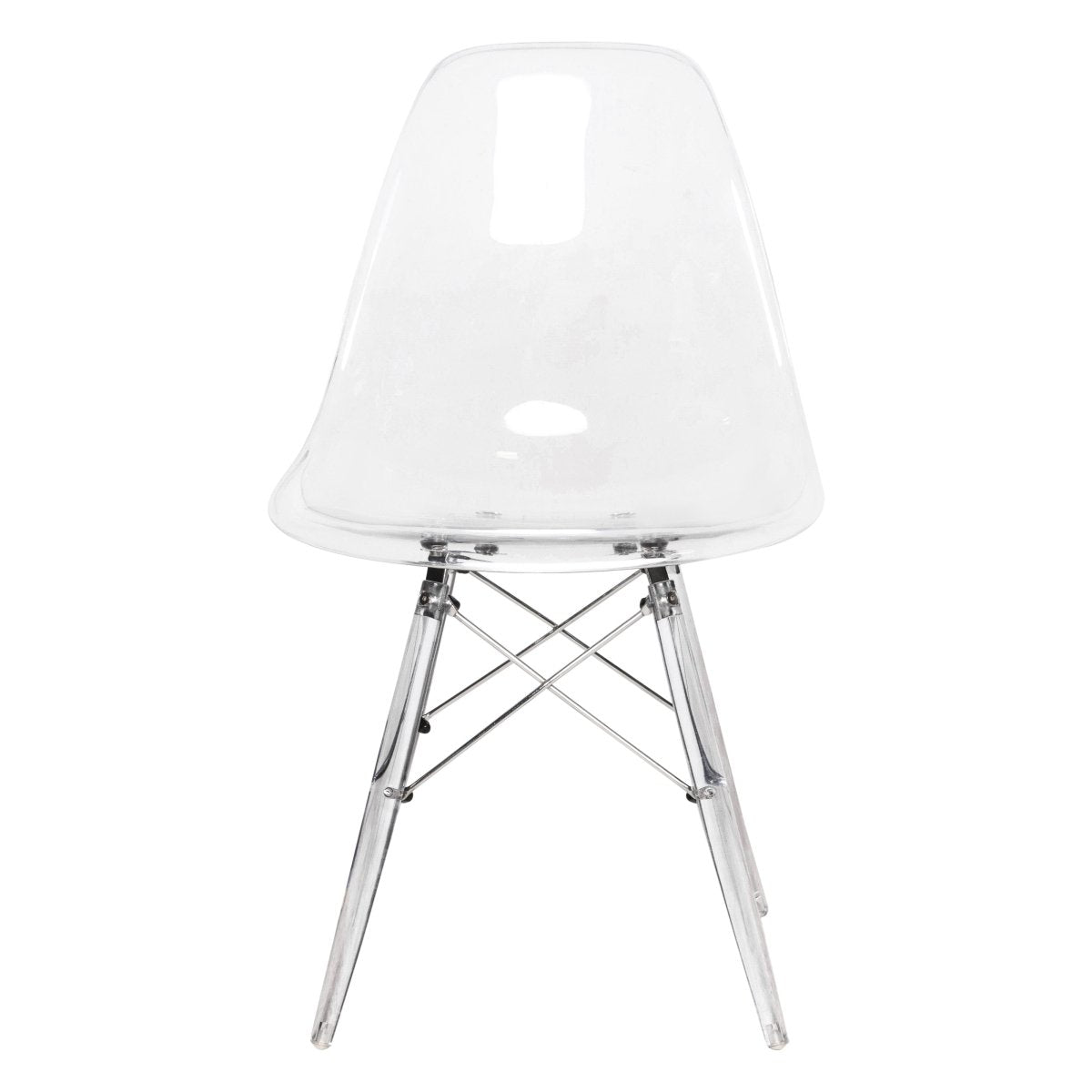 Cresco Modern Dining Side Chair in Curved Back Design with Multiple Base Options: Wood, Acrylic, Chrome & Gold Eiffel Design Acrylic Transparent Clear Dining Chair Leisuremod