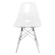 Cresco Modern Dining Side Chair in Curved Back Design with Multiple Base Options: Wood, Acrylic, Chrome & Gold Eiffel Design Acrylic Transparent Clear Dining Chair Leisuremod