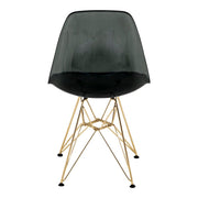 Cresco Modern Dining Side Chair in Curved Back Design with Multiple Base Options: Wood, Acrylic, Chrome & Gold Eiffel Design Stainless Steel Gold Transparent Black Dining Chair Leisuremod