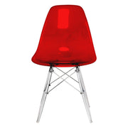 Cresco Modern Dining Side Chair in Curved Back Design with Multiple Base Options: Wood, Acrylic, Chrome & Gold Eiffel Design Acrylic Transparent Transparent Red Dining Chair Leisuremod