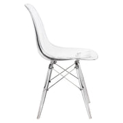 Cresco Modern Dining Side Chair in Curved Back Design with Multiple Base Options: Wood, Acrylic, Chrome & Gold Eiffel Design Acrylic Transparent Clear Dining Chair Leisuremod