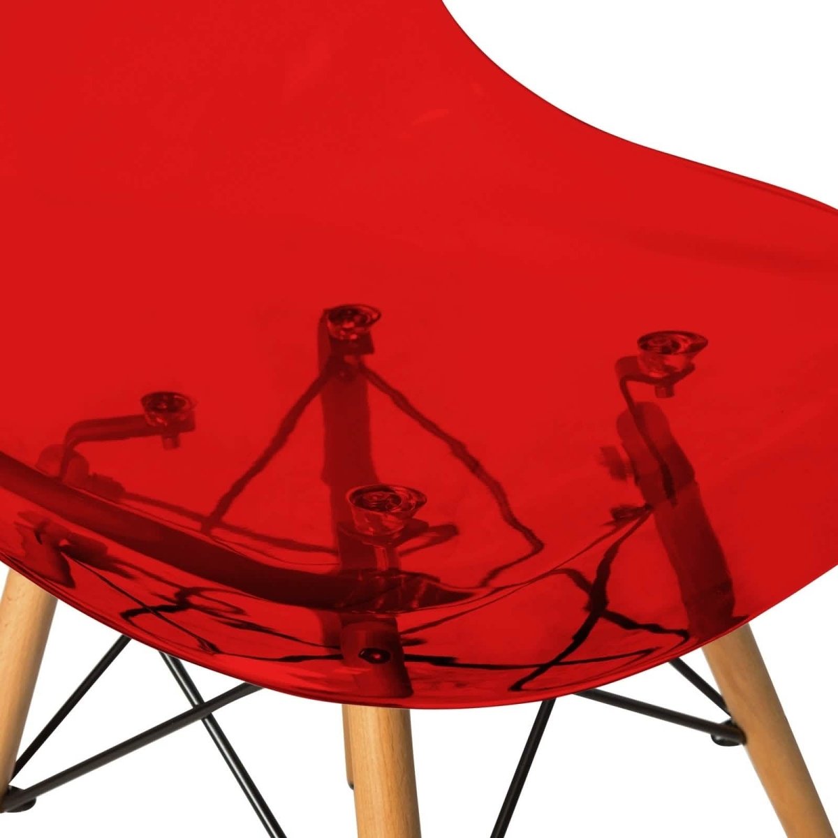 Cresco Modern Dining Side Chair in Curved Back Design with Multiple Base Options: Wood, Acrylic, Chrome & Gold Eiffel Design Wood Brown Transparent Red Dining Chair Leisuremod