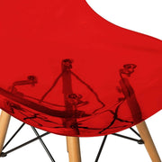 Cresco Modern Dining Side Chair in Curved Back Design with Multiple Base Options: Wood, Acrylic, Chrome & Gold Eiffel Design Wood Brown Transparent Red Dining Chair Leisuremod